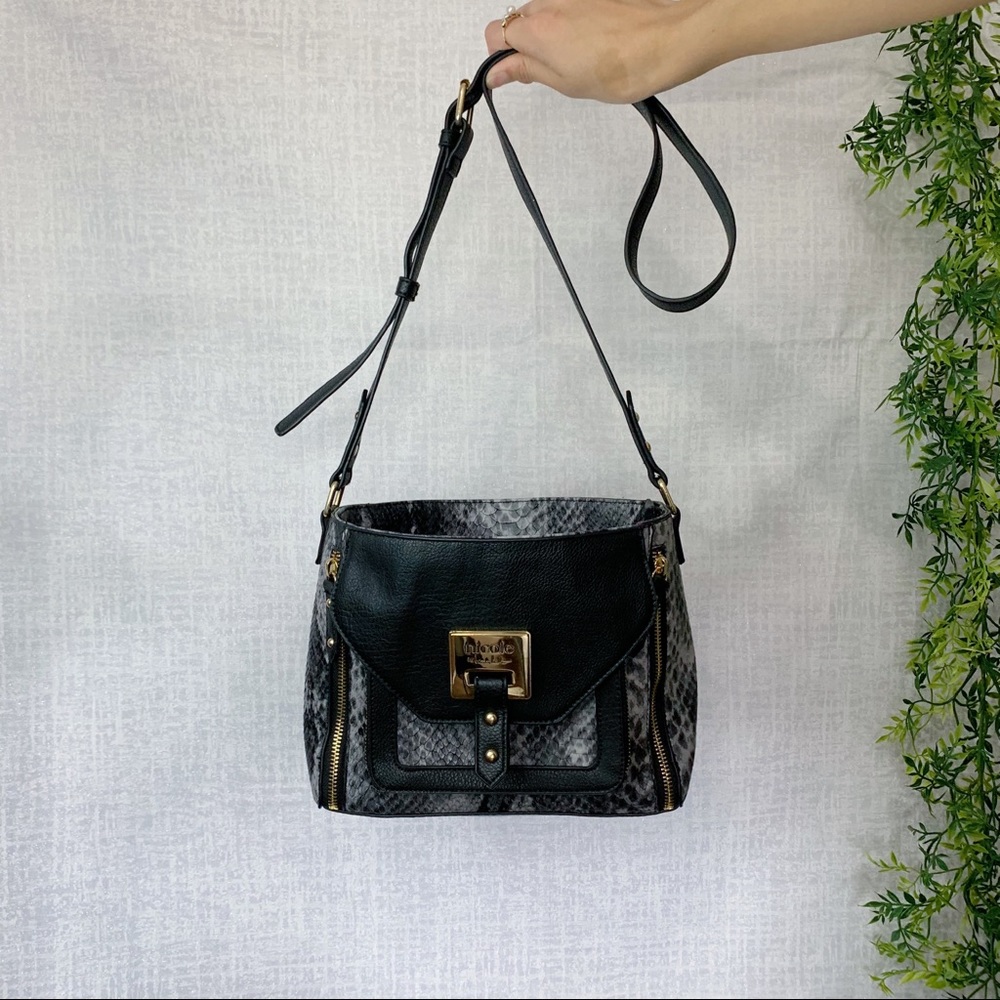 Nicole Miller cross body faux snake skin bag